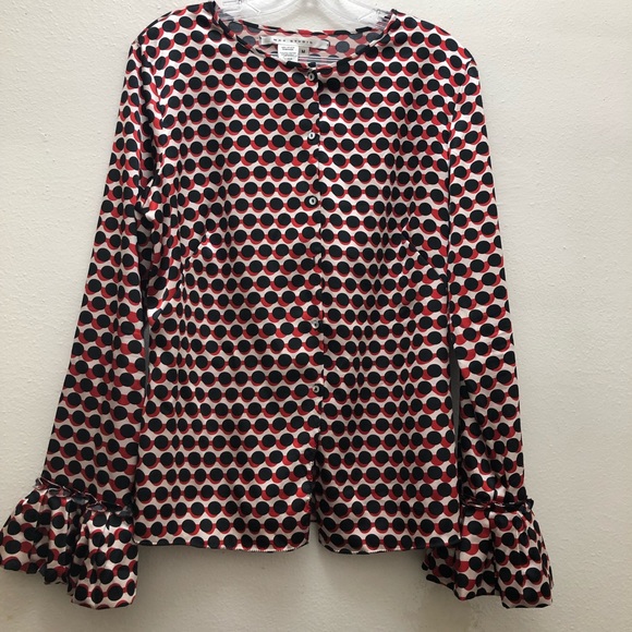 Max Studio Women's Size M Geometric Long Bell Sleeve Button Down Dress Shirt - Picture 2 of 9